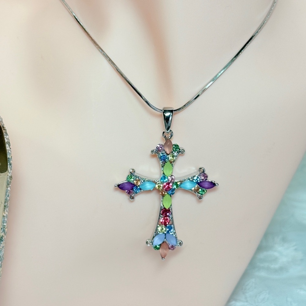 Multicolor Cross Pendant Necklace